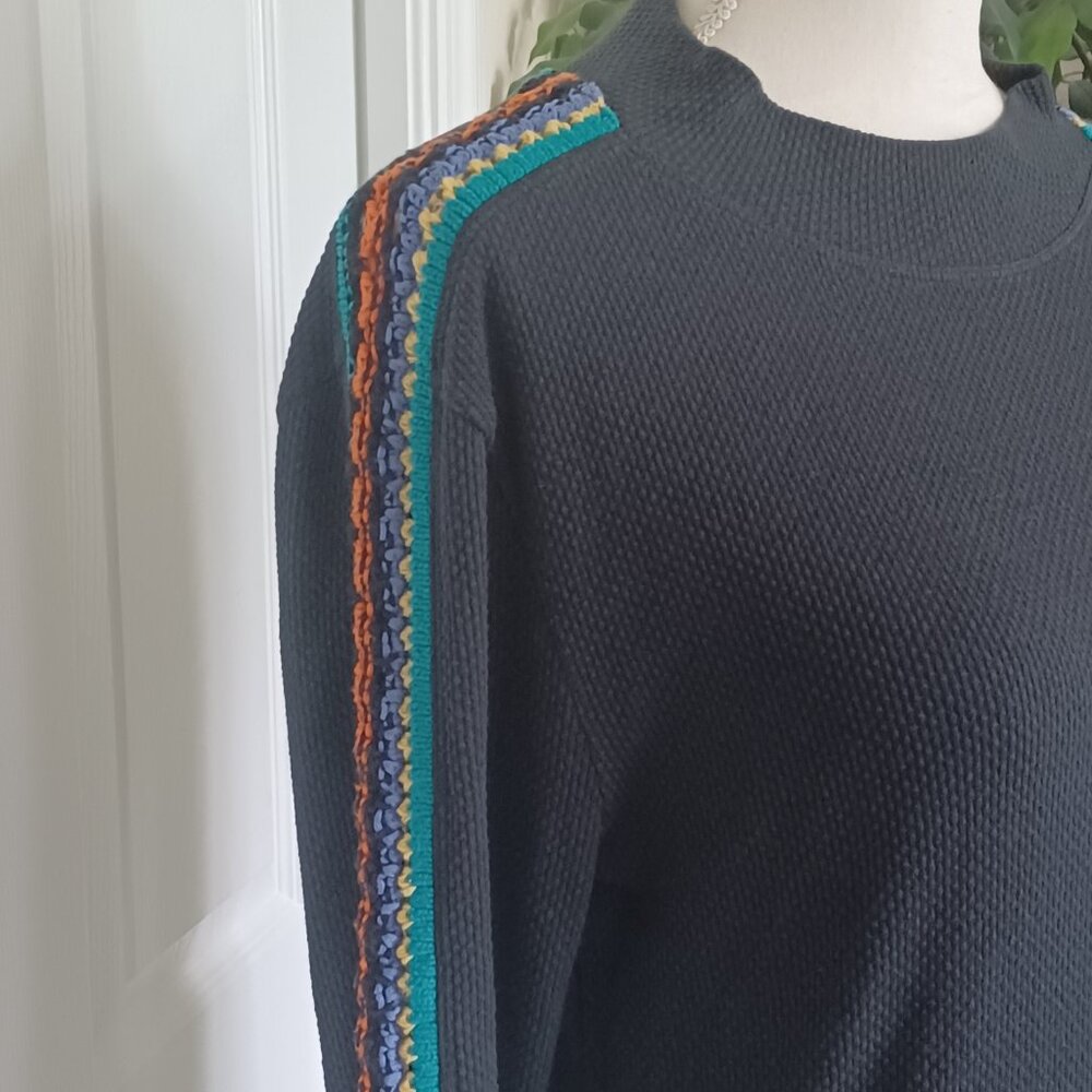 EUC Free People "Switch it Up" Navy Blue Thermal Crochet Knit Top Size Large - Picture 4 of 10